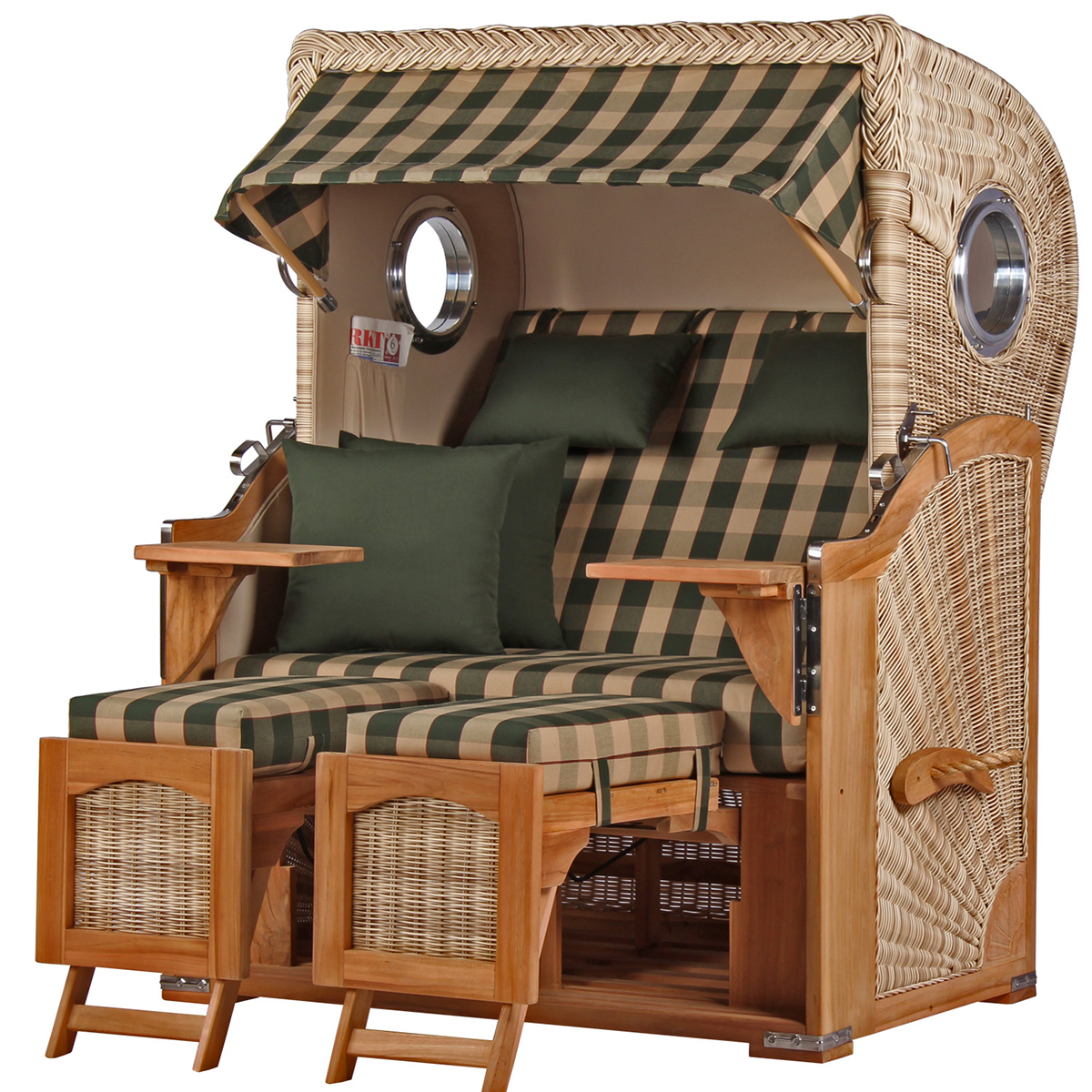 Strandkorb-Duene-Teak-Bullauge-PE-white-shell-Dessin-506_01406_1200x1200px Bild: Strandkorb Düne Teak Shell