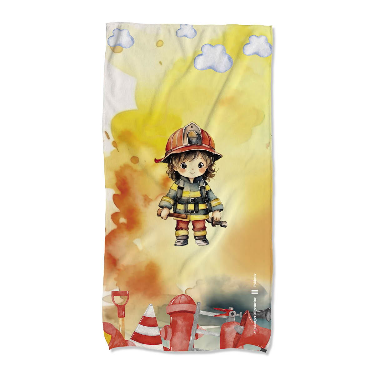 Kinderbadetuch "Feuerwehrfrau" Bild: Kinderbadetuch "Feuerwehrfrau"