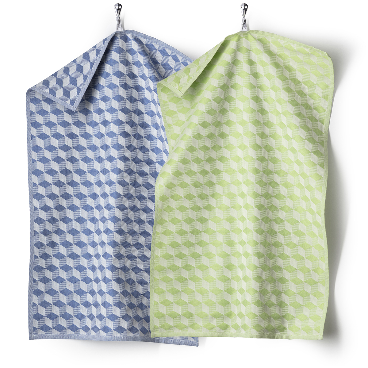 Geschirrtuch_Raute_dunkelblau-hellgrun_1200x1200px Bild: 2er Geschirrtuchset “Raute“