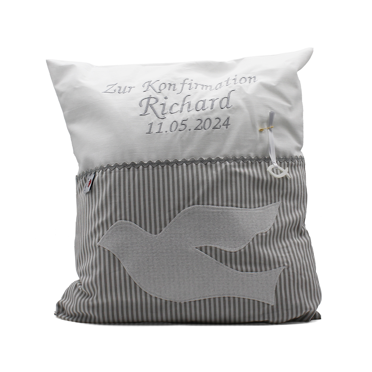 Handgenähtes Kissen zur Konfirmation 35 x 35 cm Kissen, Dekoration für Zuhause, Tasche