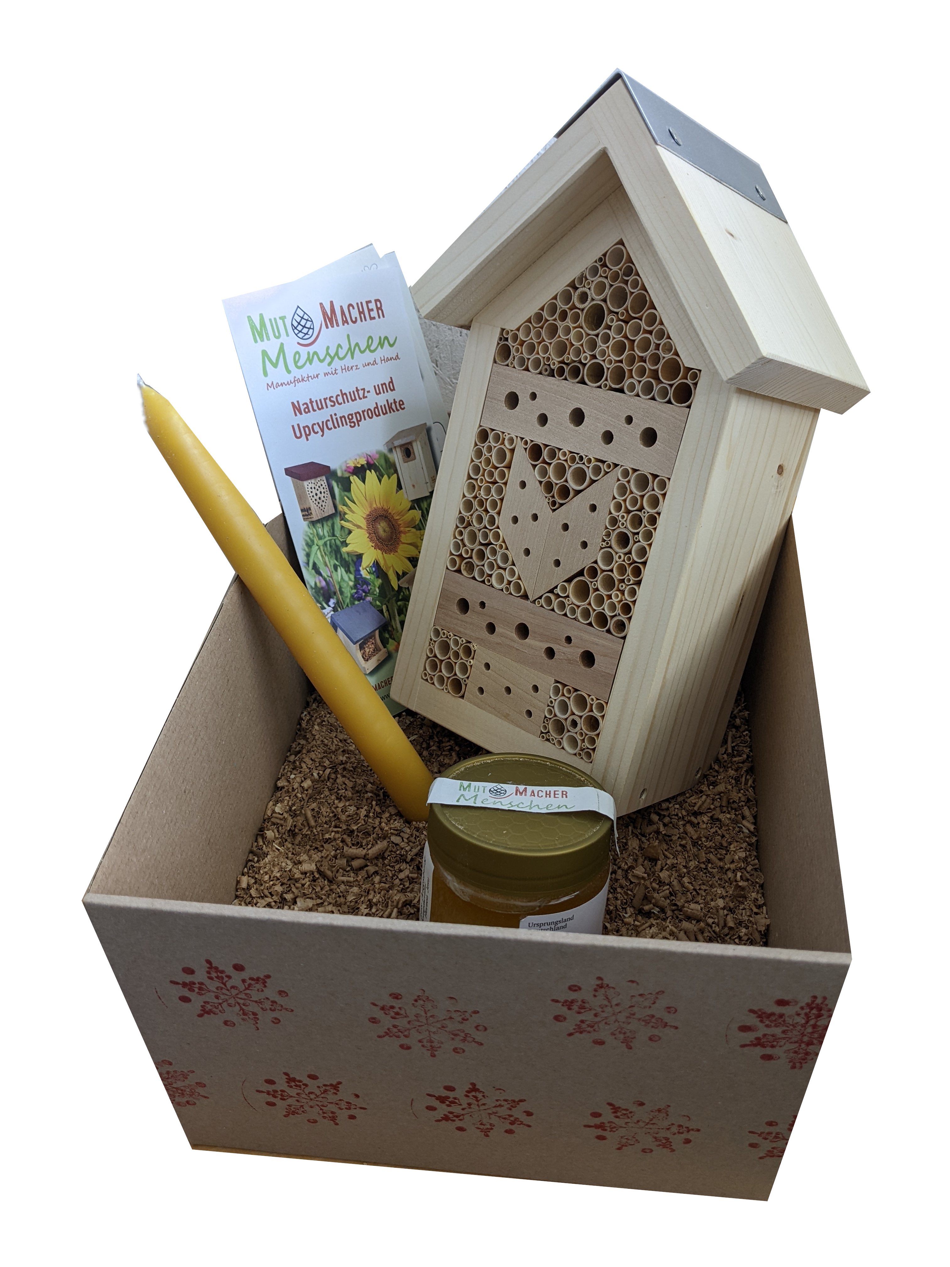 Geschenkset Wildbienenhaus Wertach mit Kerze