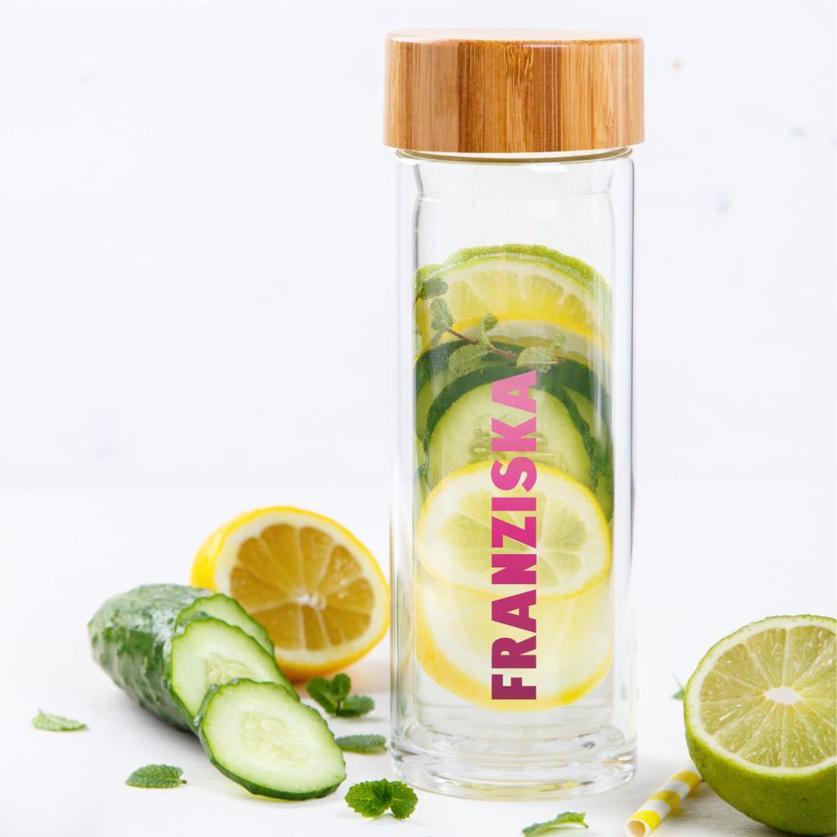 Personalisierbare Thermos-Glasflasche - pink Bild: Personalisierbare Thermos-Glasflasche - pink