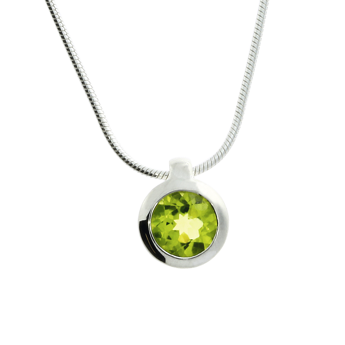 Kettenanhänger Silber mit Peridot (7mm) - inkl. Schlangenkette Zubehor, Schmuck, Halskette, Anhänger, Edelstein