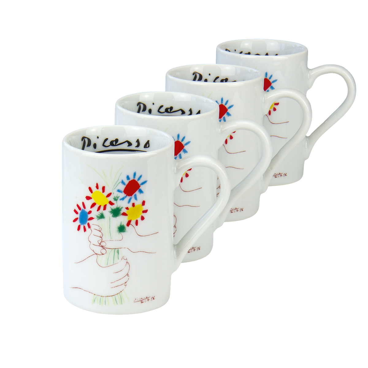 0910941_SL01 Bild: Pablo Picasso: 4 Espressotassen "Hände mit Blumenstrauß" im Set, Porzellan