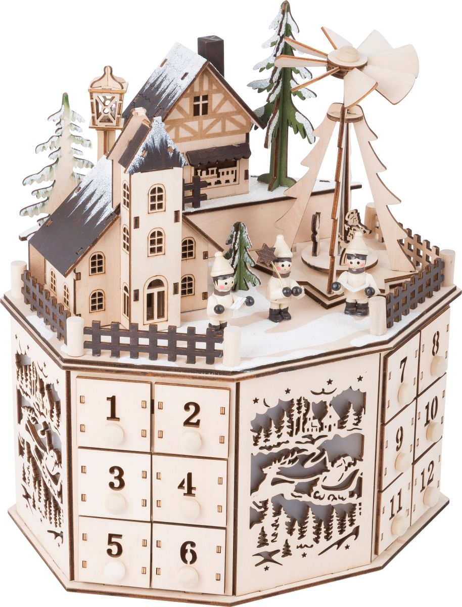 Holz-Adventskalender “Pyramide“ mit Beleuchtung
