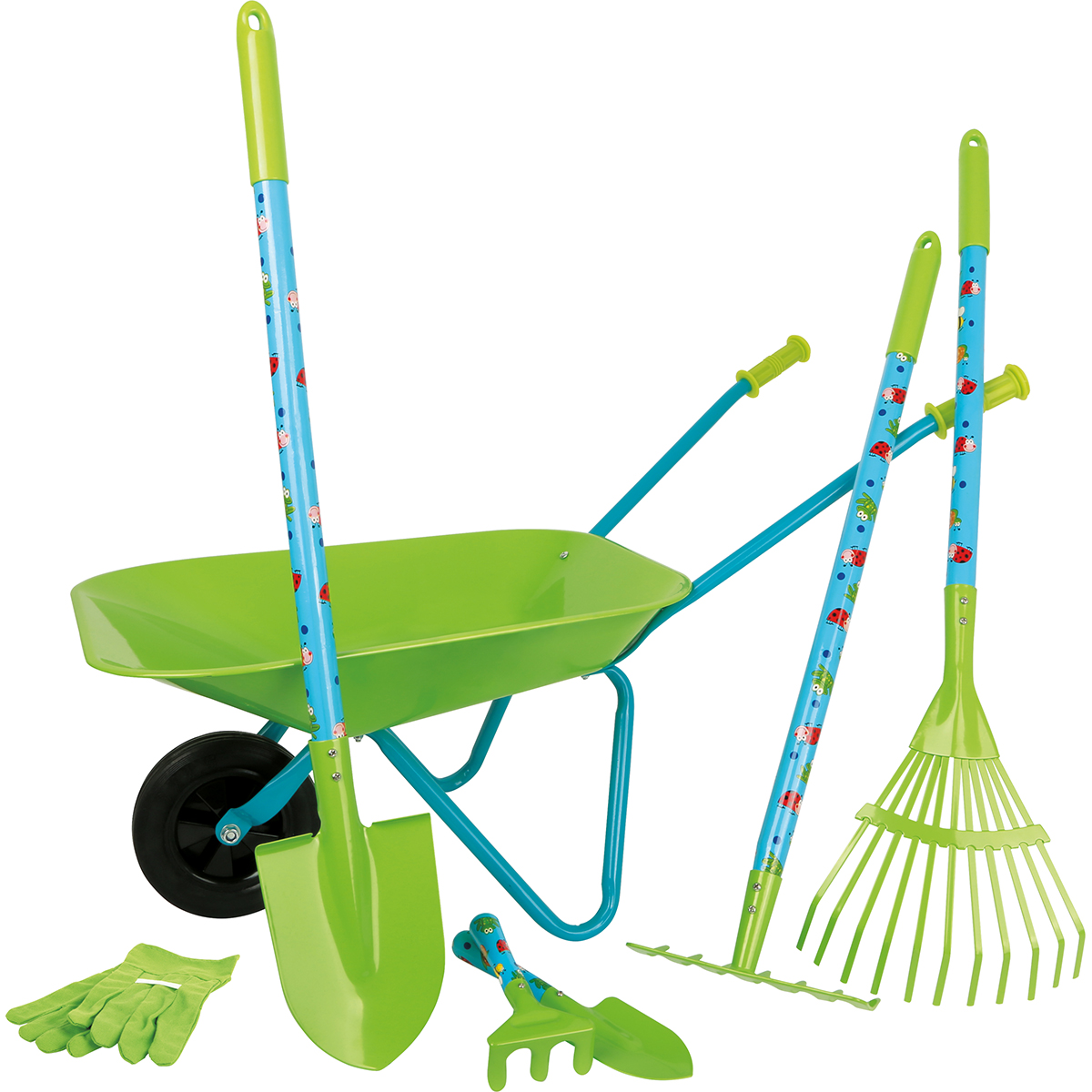 12014_legler_small_foot_schubkarren_mit_gartenwerkzeug_a Bild: Großes Kinder-Gartenset mit Schubkarre