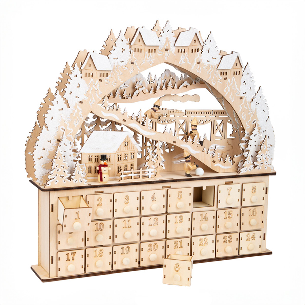 Holz-Adventskalender “Skivergnügen“ mit Beleuchtung