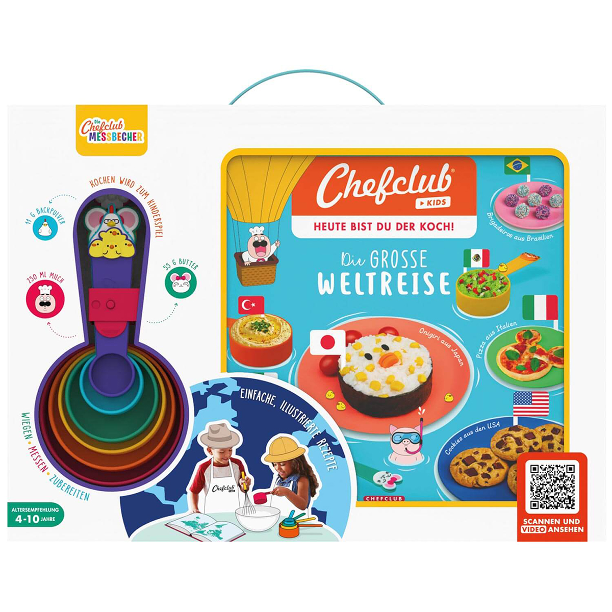 chefclub-kids-rezeptbuch-messbecher-set-9782490129515 Bild: Chefclub: Kinder-Rezeptbuch "Die große Weltreise" mit Messbechern