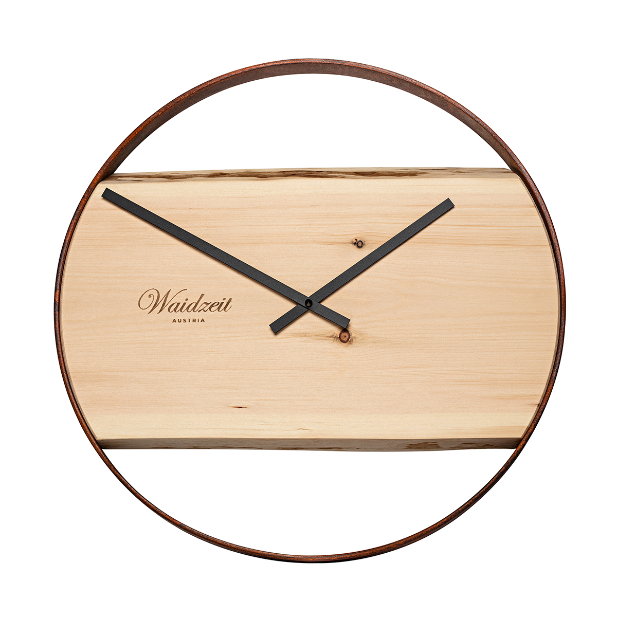 Waidzeit_Wanduhr_Premium_Zirbe_1200x1200px Bild: