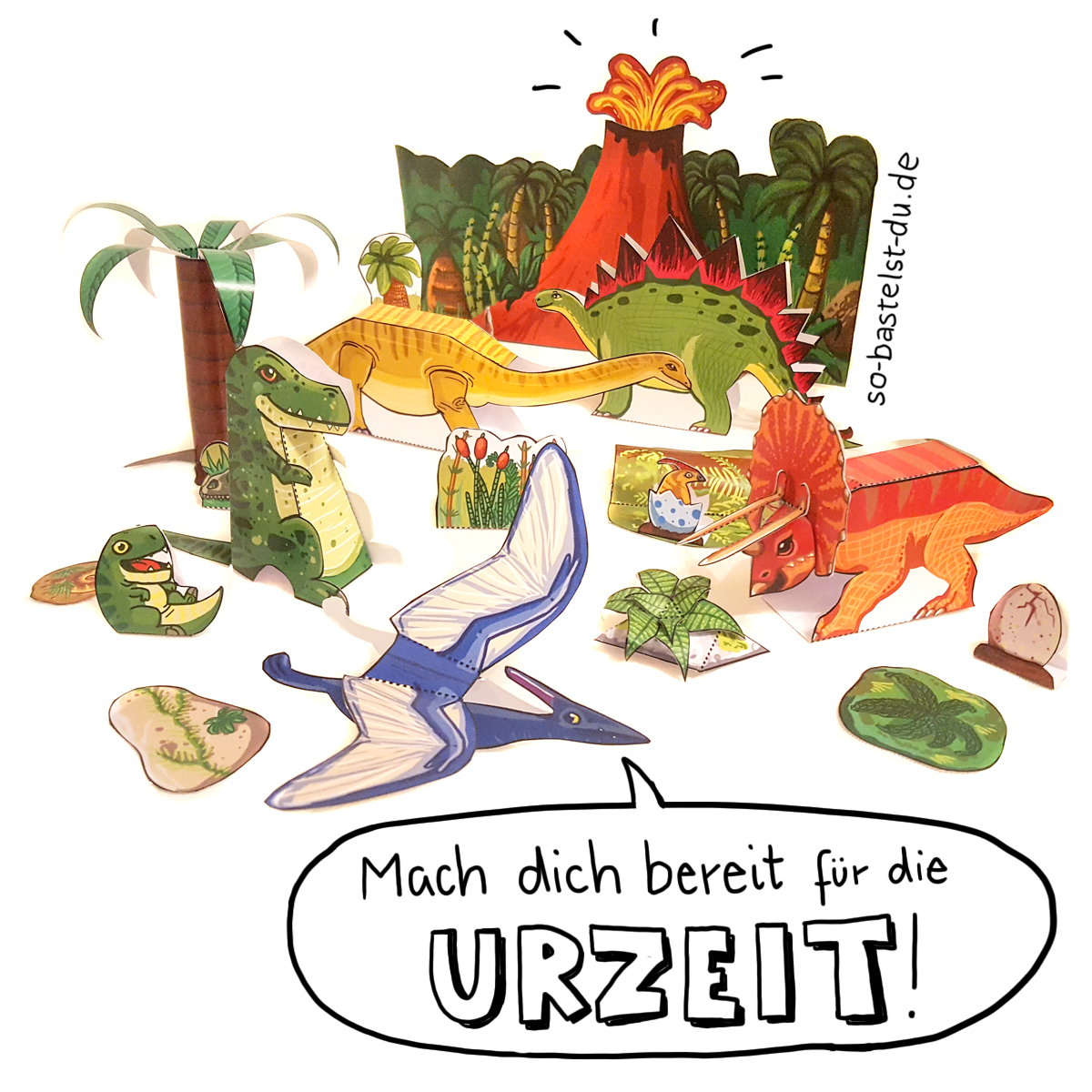 Bastelbogen-Dinosaurier-Urzeit Bild: So bastelst Du - Dinosaurier