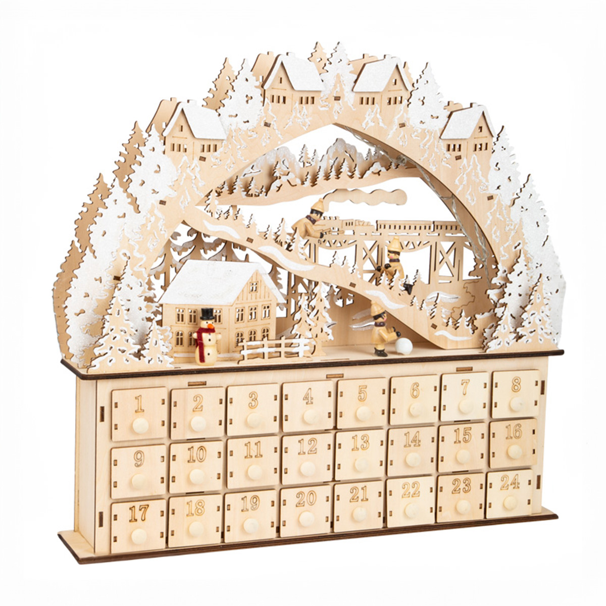 Holz-Adventskalender “Skivergnügen“ mit Beleuchtung