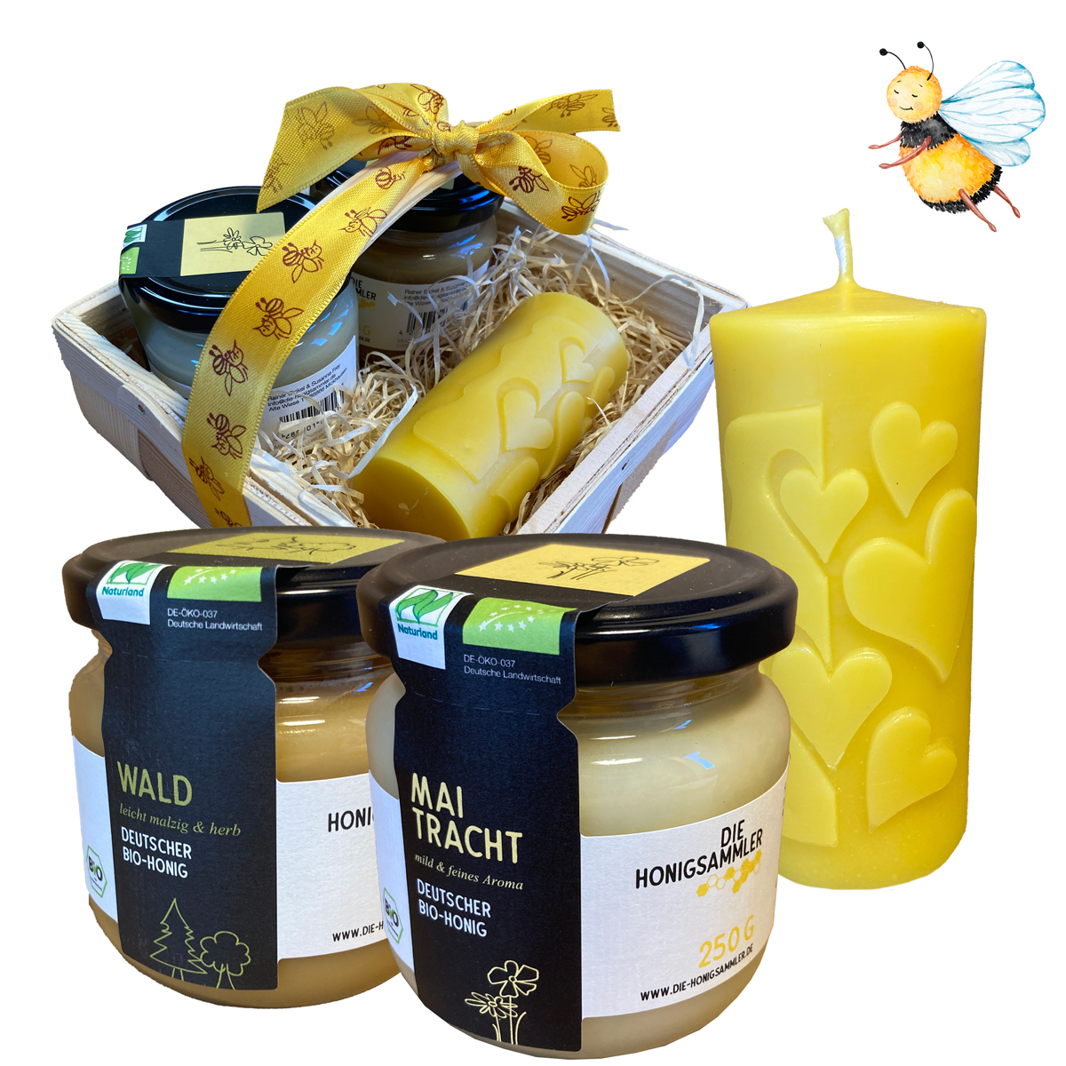 Geschenkset “Imkerkörbchen“ Krug, Kerze