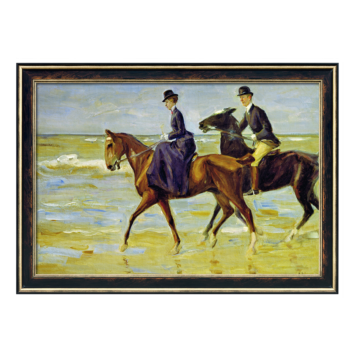 Max Liebermann: Bild "Reiter und Reiterin am Strand", gerahmt