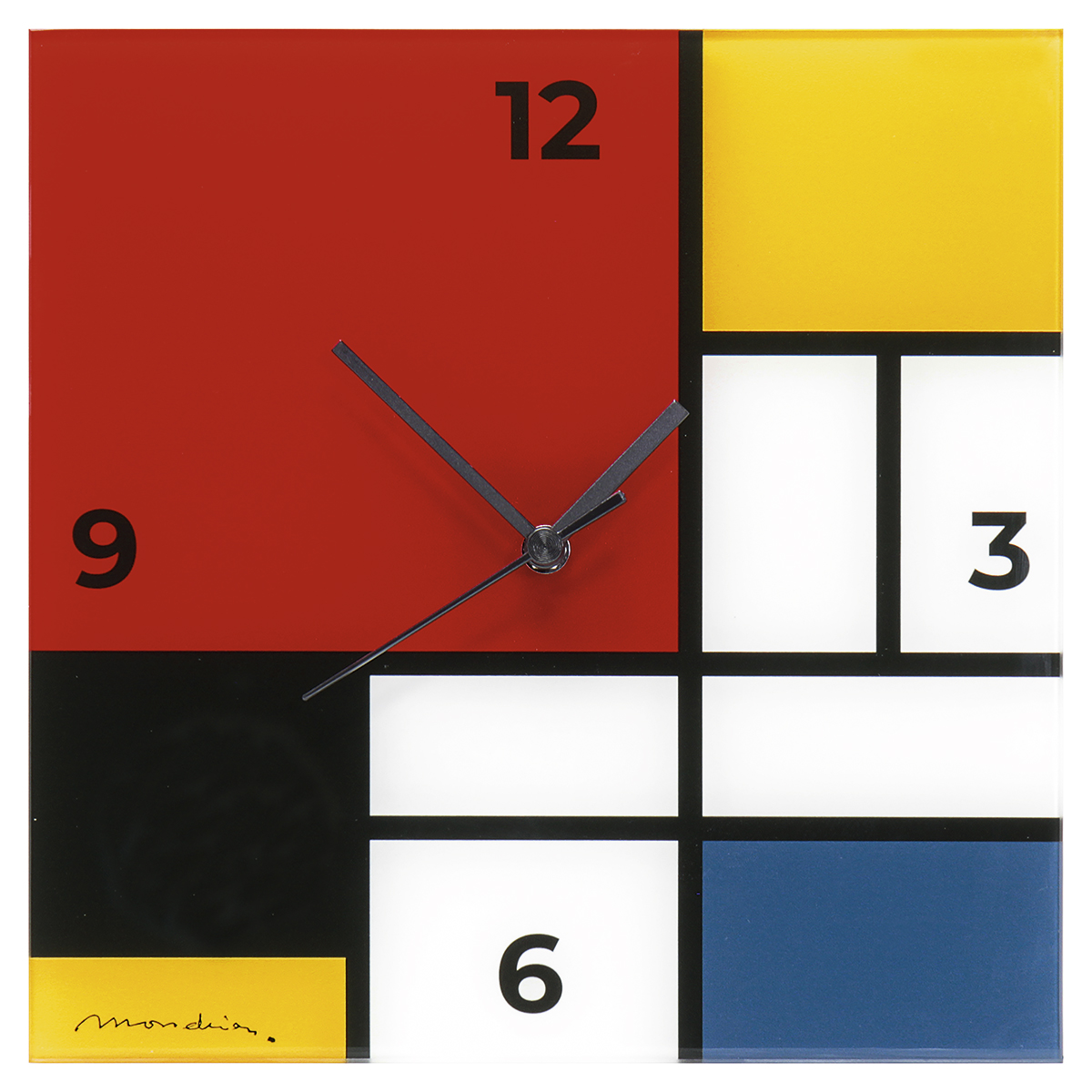 0943431_SL01 Bild: Piet Mondrian: Wanduhr "Komposition in Rot, Blau, Gelb und Schwarz"