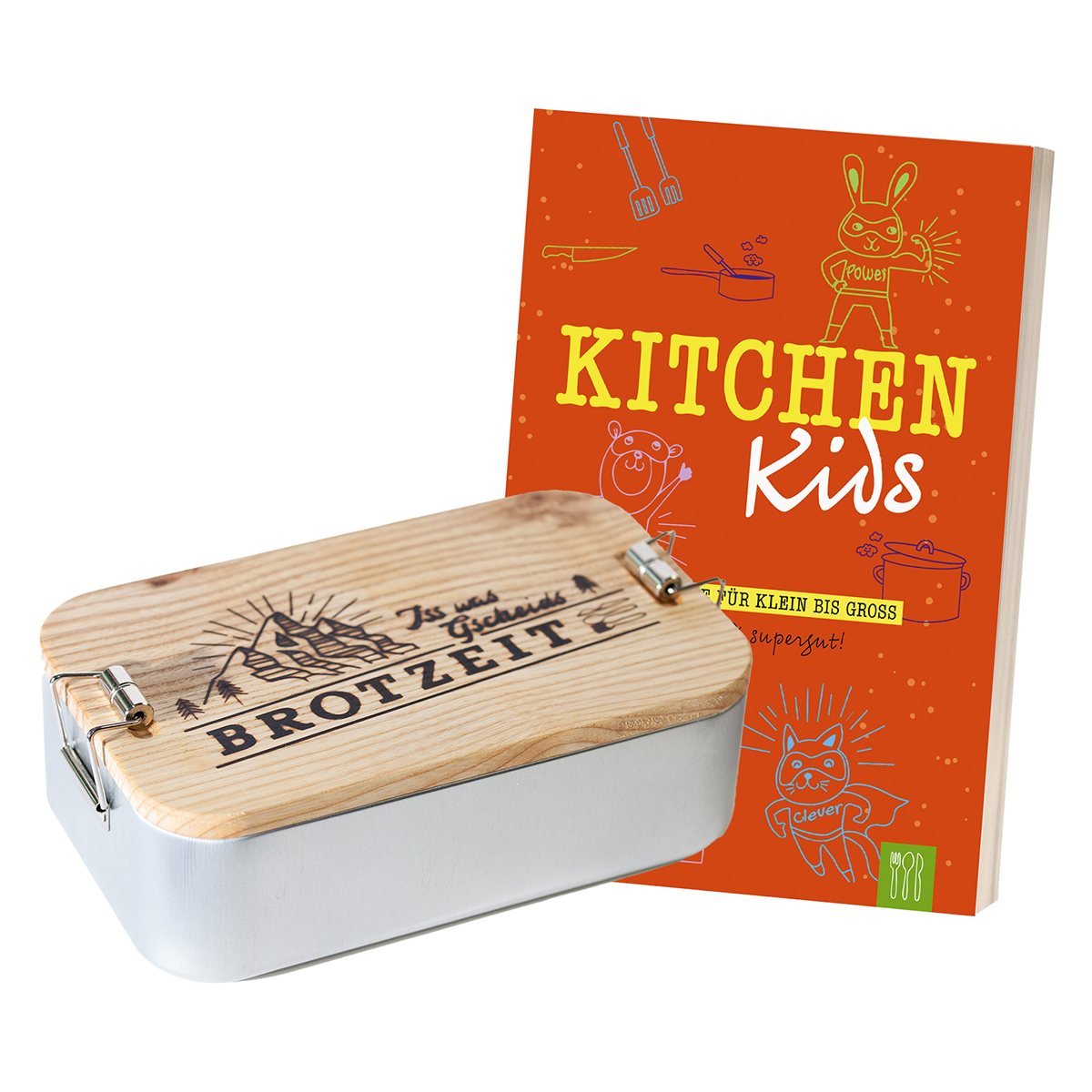 Kinderkochbuch "Kitchen Kids" mit Brotzeitdose Kiste
