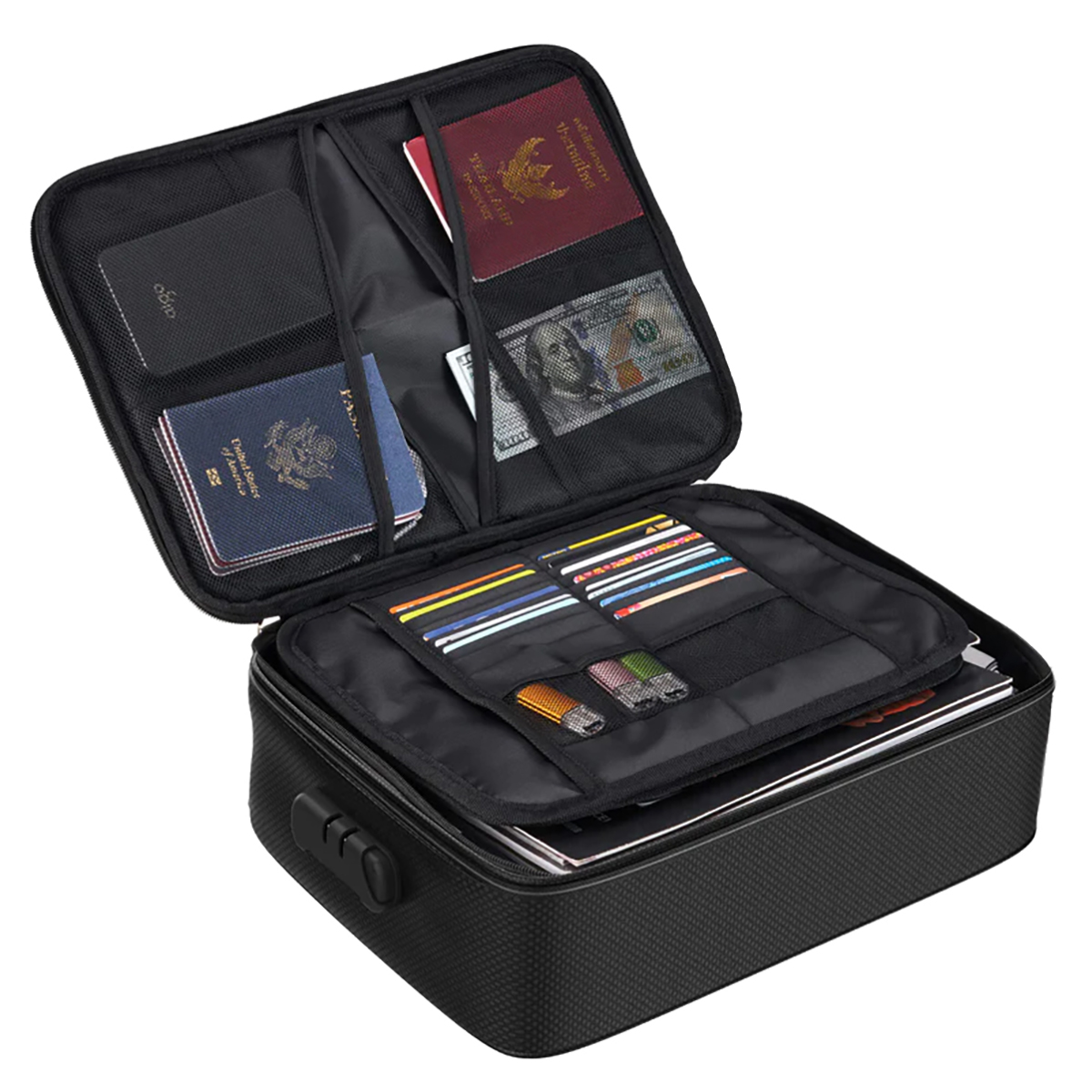 Feuerfester Dokumenten-Organizer mit Zahlenschloss Bild: Feuerfester Dokumenten-Organizer mit Zahlenschloss