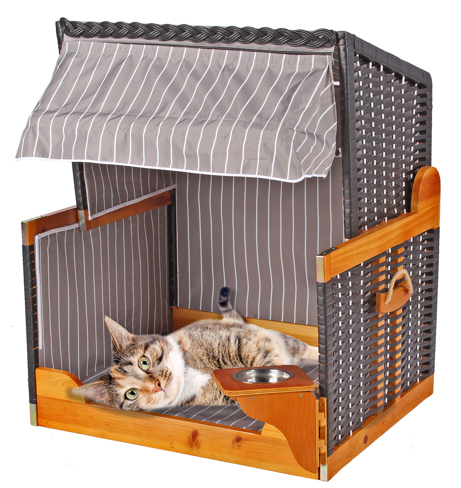 Hundestrandkorb_anthracite_mit-Katze Bild: