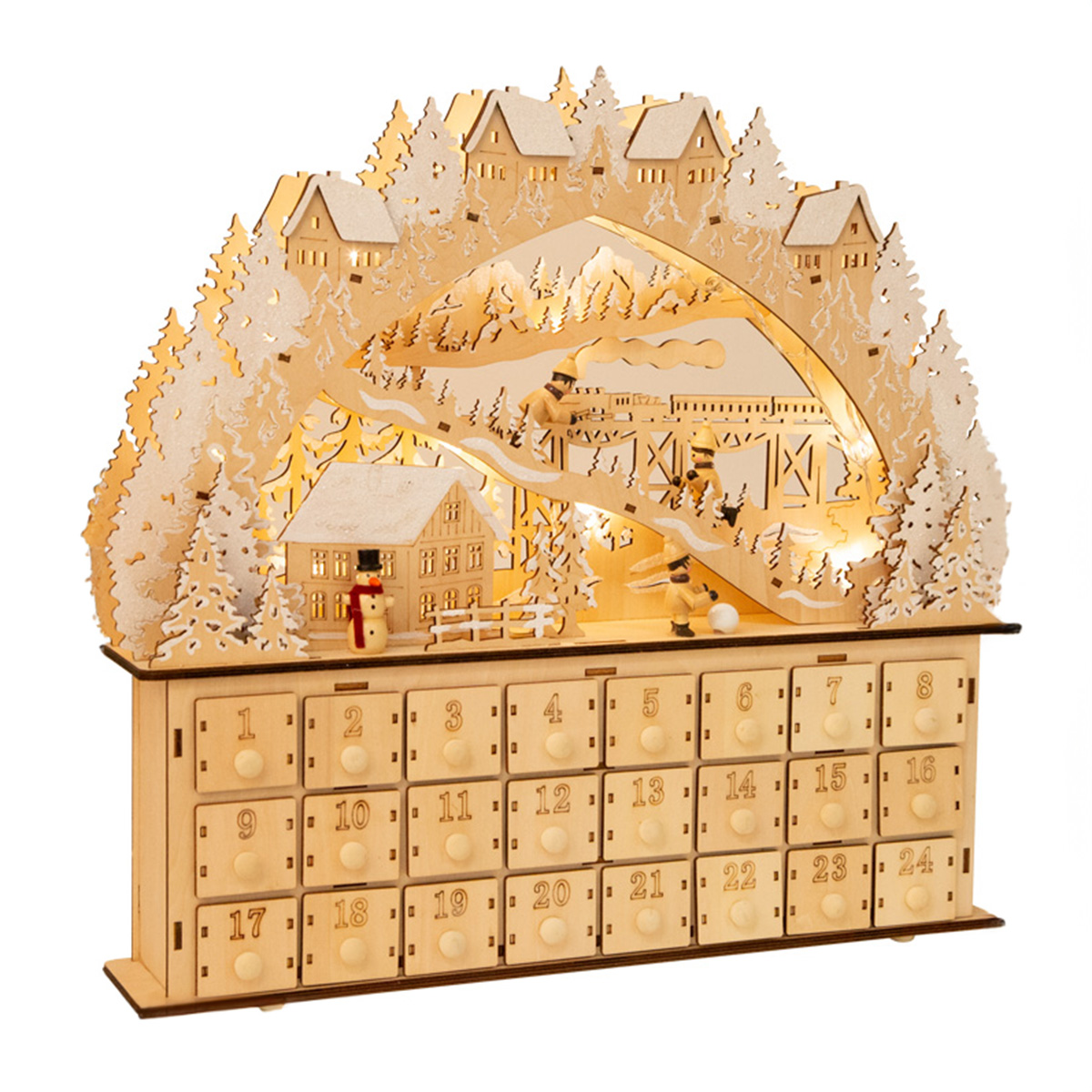 Holz-Adventskalender “Skivergnügen“ mit Beleuchtung