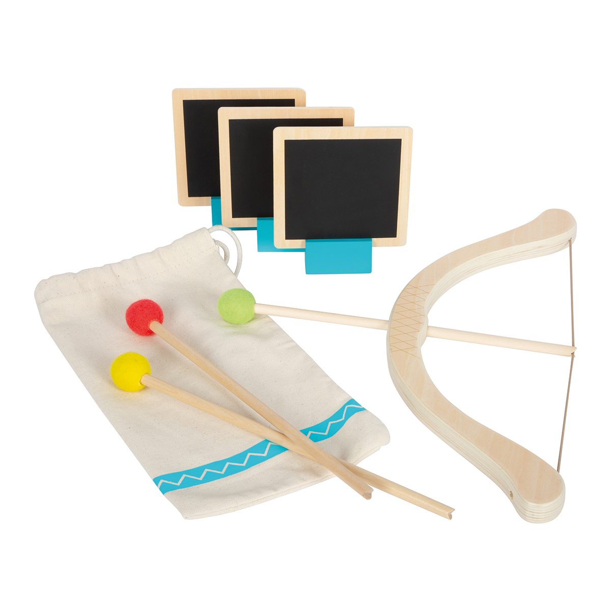 12478_small_foot_Pfeil_und_bogen_Active_3Pfeile_Beutel_Schilder_Bogen_gespannt Bild: