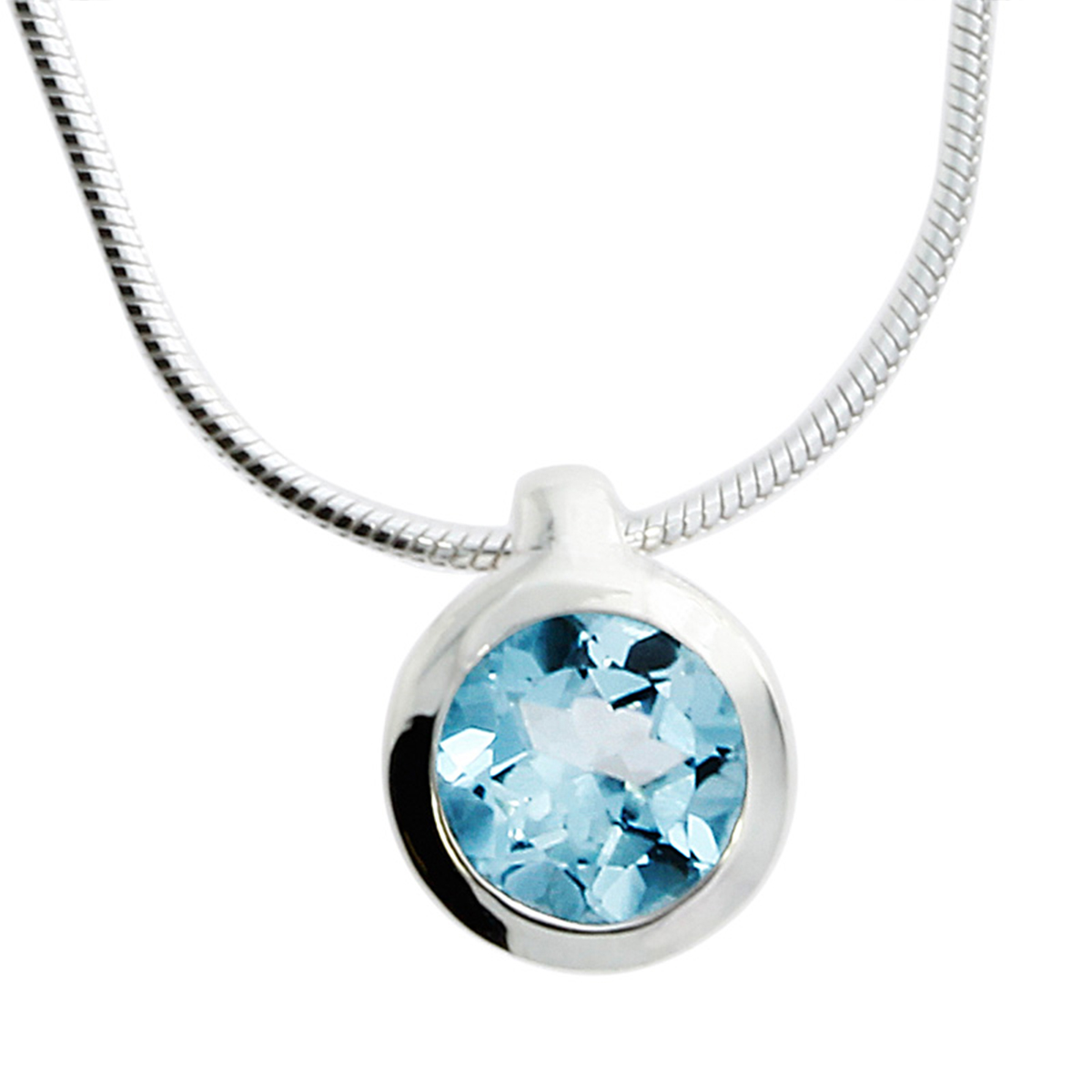 Kettenanhänger Silber mit Sky Blue Topas (7 mm) – inkl. Schlangenkette Zubehor, Schmuck, Halskette, Anhänger, Edelstein