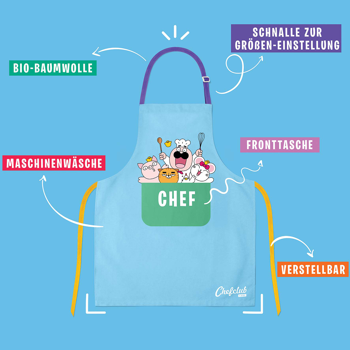 Kinder-Chefclub-Kids-Schurze-von-Chefclub-3760312840011-Front-mit-Erklarung-72dpi Bild: