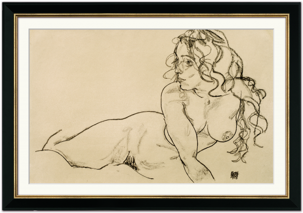 Egon Schiele: Bild "Sich aufstützender weiblicher Akt mit langem Haar“